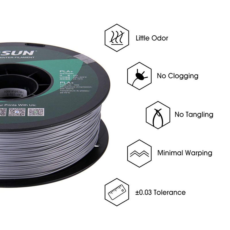 eSUN PLA PRO (PLA+) 3D Printer Filament, Dimensional Accuracy +/- 0.03mm, 1kg, Plastic Spool, 1.75mm, Silver, (Pantone 423C) - Image 4